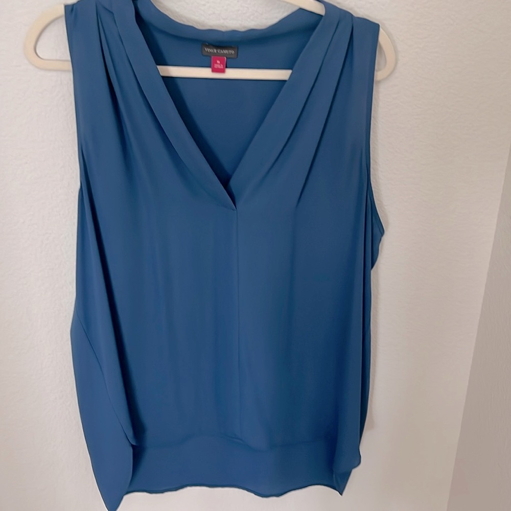 Vince Camuto XL Blue Polyester Sleeveless High/Low Top